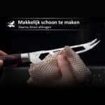 Paudin N29 Kaasmes 12,5 cm Dubbelpuntig - Tomatenmes - Gekartelde rand en Vorkpunten - Damascus Patroon - Inclusief Knifeguard